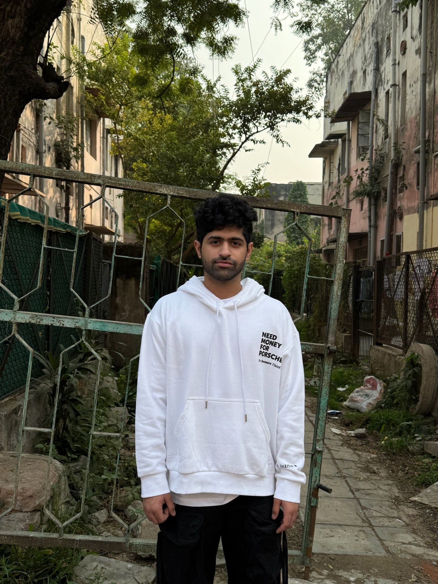 Need Money For Porsche White Oversized hoodie